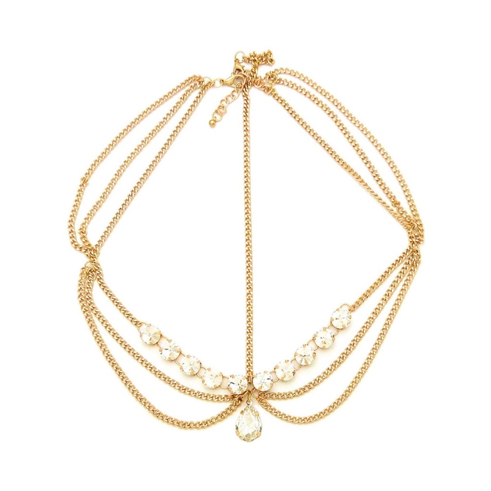 Gold Tone Women’s Tear Drop Rhinestone Head Chain